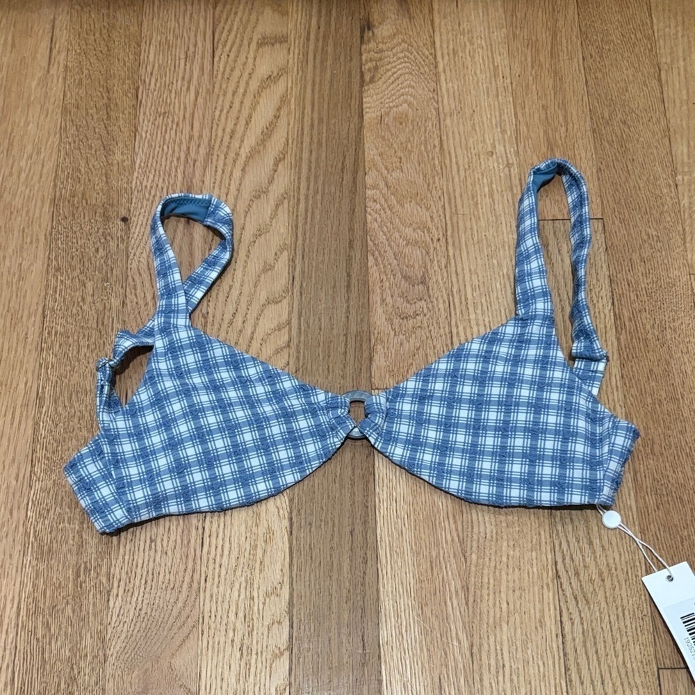 New NWT JONATHAN SIMKHAI Adriatic plaid bikini top size xs